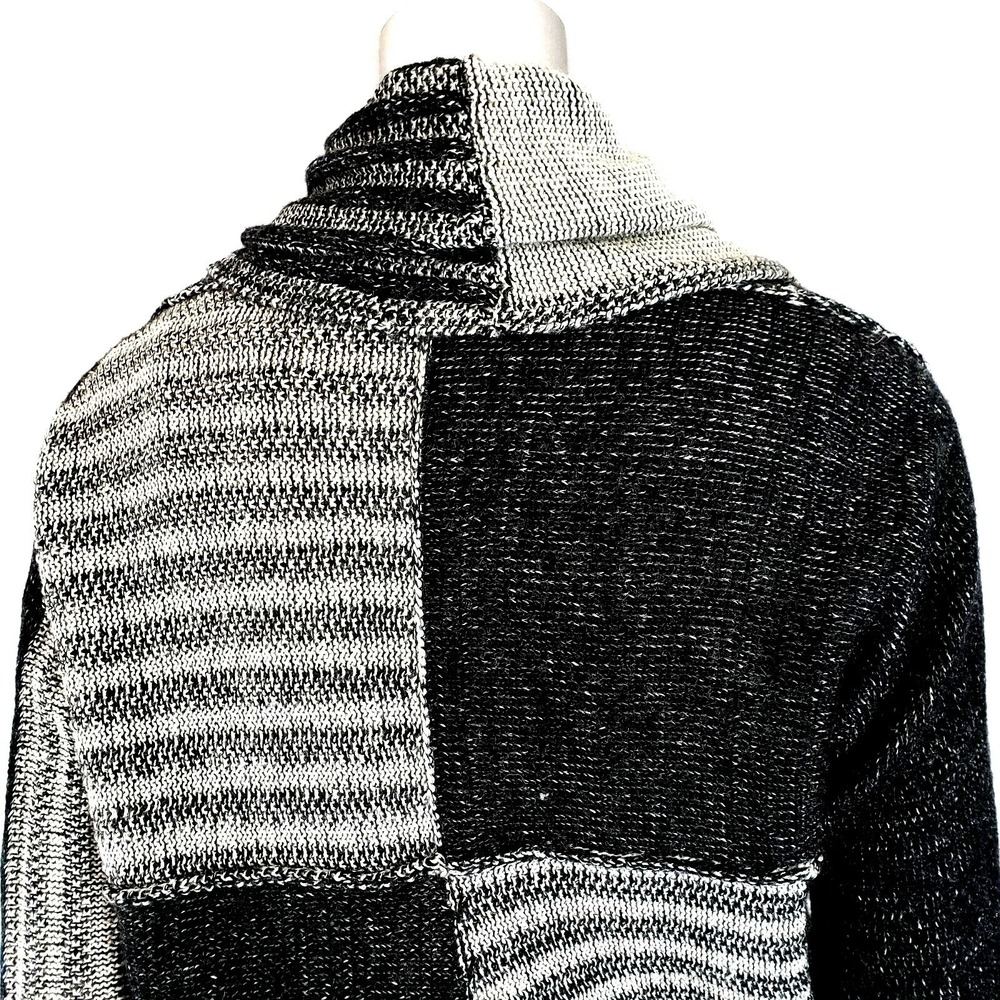Cabi Womens Cardigan Patchwork Circle Knit 483 Sweater M Gray Black Wool Blend